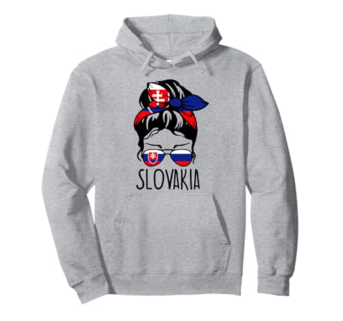Slowakei-Flagge, niedliches unordentliches Dutt, patriotisch, slowakisches Mädchen, Mutter Pullover Hoodie von Slovak Slovakia Flag Designs