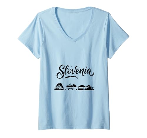 Damen Slowenien Skyline Reise Urlaub Outfits T-Shirt mit V-Ausschnitt von Slovenia Casual Clothes T-Shirts