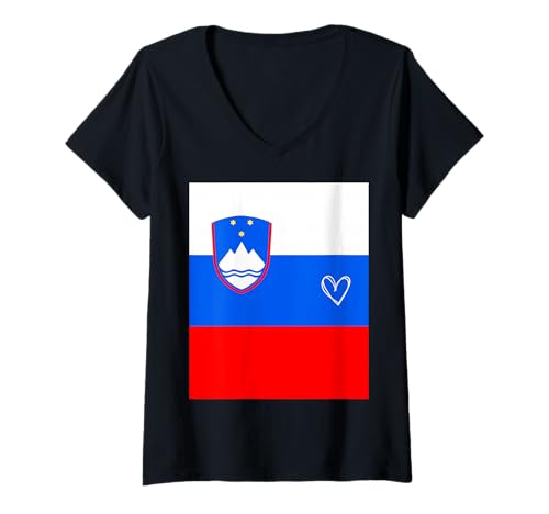 Damen Slowenien-Flagge, slowenisches Herz, stolzer Nationalfeiertag T-Shirt mit V-Ausschnitt von Slovenia Flag Slovenian Proud National Gifts Idea