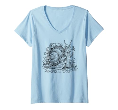 Damen Wandern Schnecke Rucksackreisen Tiere Lustig Cottagecore Trek T-Shirt mit V-Ausschnitt Damen Wandern Schnecke Rucksackreisen Tiere Lustig Cottagecore Trek T-Shirt mit V-Ausschnitt von Slow Trail Snail Trek Merch.