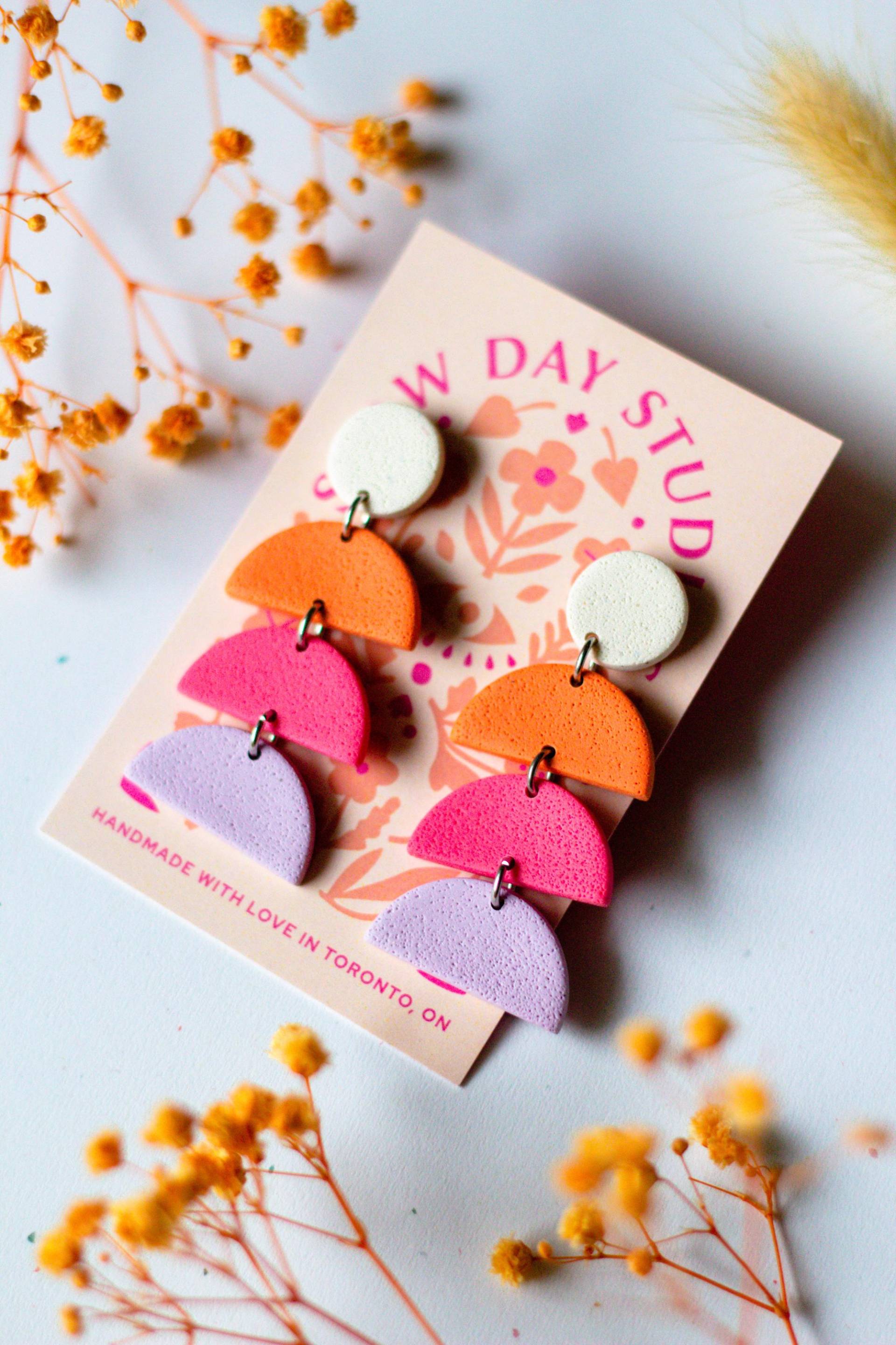 Polymer Clay Funky Statement Ohrringe, Bunte Süße Einzigartige Geschenke Für Sie, Handgemachte Rosa Ohrringe von SlowDayStudios