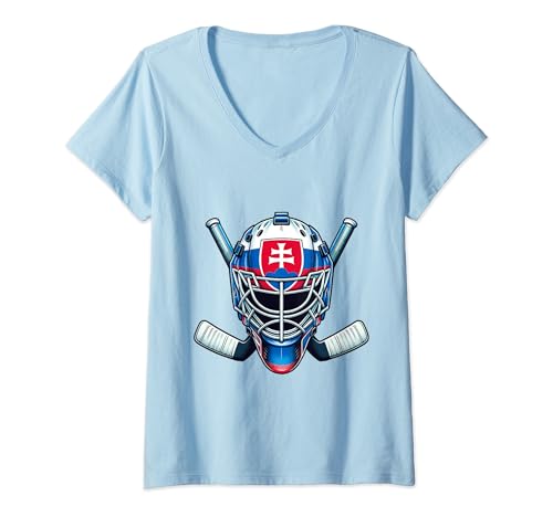 Damen Slowakei Eishockey Flagge Helm Sport T-Shirt mit V-Ausschnitt von Slowakisches Eishockey Wintersport International