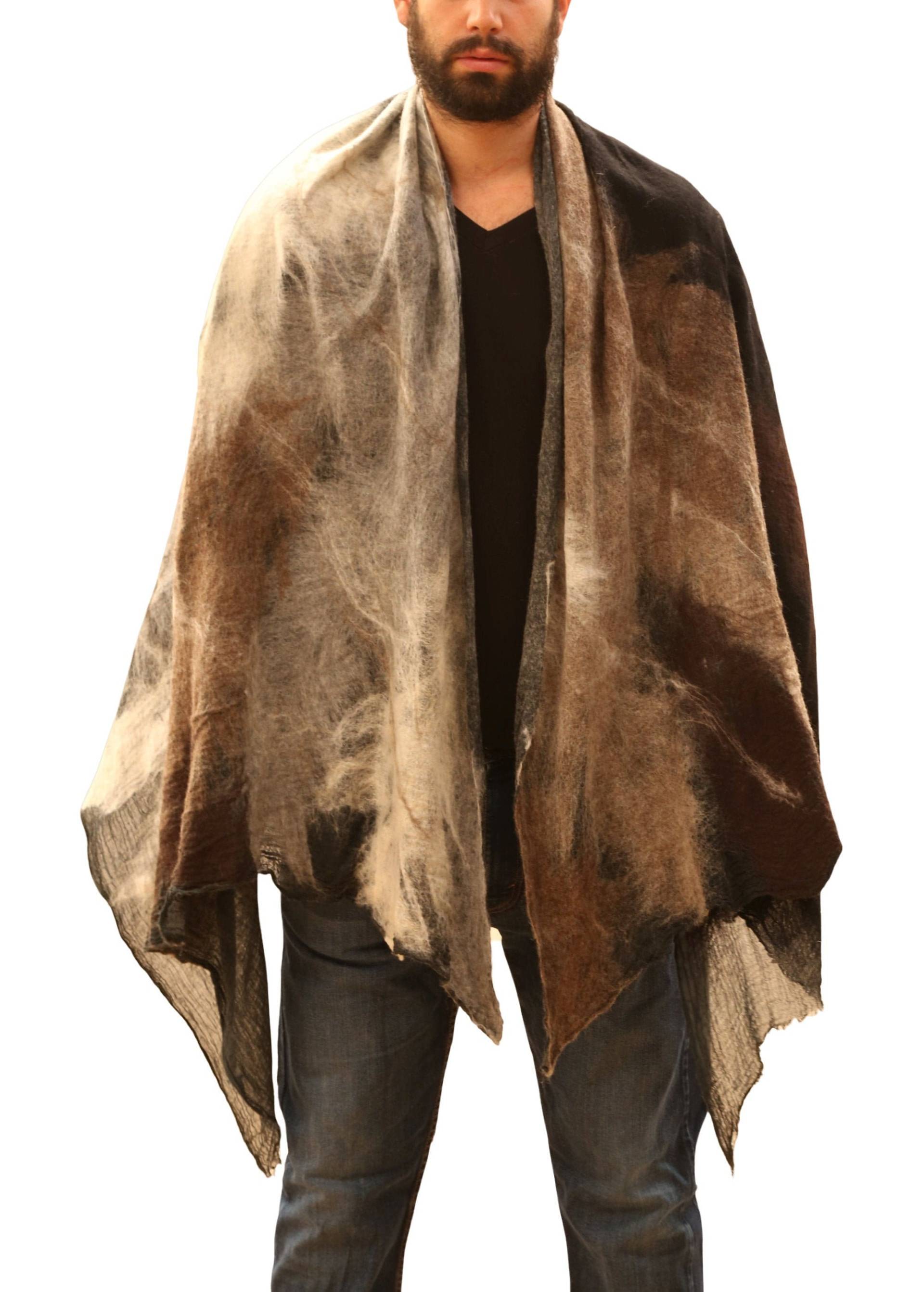 Man's Poncho Wrap, Wollwrap in Beige Und Braun. Oversized Schal Für Herren von SlowlabFirenzeFelt