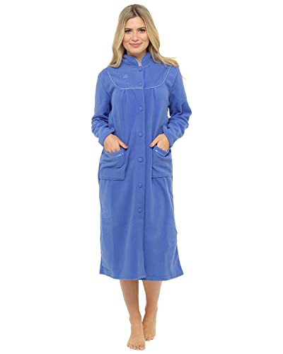 Slumber Hut Damen-Bademantel aus Fleece mit Knöpfen und Vordertaschen, Größen 38 bis 54, blau, 22-24 von Slumber Hut