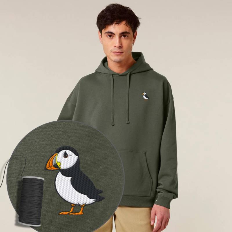 Papageientaucher Hoodie Bestickt - Bestickter Hoodie, Bestickte Kleidung, Embroidered Organic Oversize | Stick, 100% Bio-Baumwolle von SlumberBerlinCo