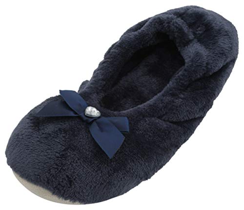 SlumberzzZ Damen Velours Ballerinas mit Schleife, Blau - blau - Größe: 40/41 EU von SlumberzzZ