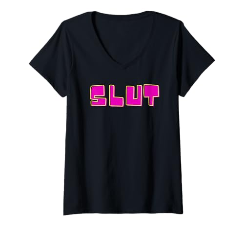 Damen Slut Pink T-Shirt mit V-Ausschnitt Damen Slut Pink T-Shirt mit V-Ausschnitt von Slut Kleidung