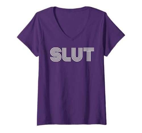 Damen Schlampe T-Shirt mit V-Ausschnitt von Slut Retro Linear Designs