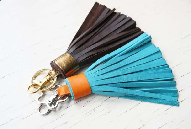 Leder Quaste Schlüsselanhänger Key Fob Gold Accessorie Für Tasche Charme Dunkelbraun von SmArtAnna