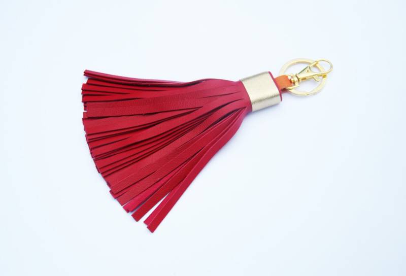 Rot Leder Quaste Geldbörse Charme Gold Boho Keychain Fringe Rot Leder Quaste Geldbörse Charme Gold Boho Keychain Fringe von SmArtAnna