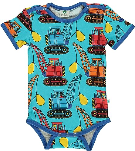 Småfolk Baby Boys Short Sleeved Body with excavators Infant and Toddler Costumes, Blue Atoll, 80 von Småfolk