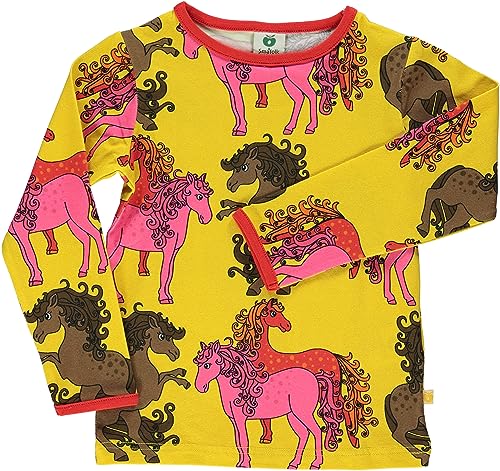 Småfolk Girl's T-Shirt LS. Horse Blouse, Yellow, 2-3 Jahre von Småfolk