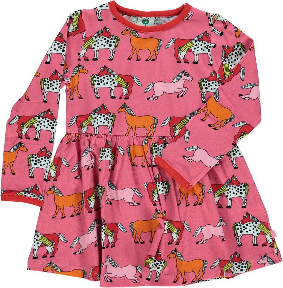 Småfolk Shirtkleid SMAFOLK Kleid pink langarm allover Pferdeprint und Volants von Småfolk