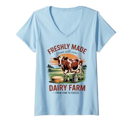Damen Retro Cheesemaker Design - Celebrate Cheesemaking Homestead T-Shirt mit V-Ausschnitt von Small Farm Supporter - Cheesemaker