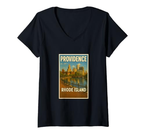 Damen Providence Rhode Island Vintage Reise Souvenir Kunst Grafik T-Shirt mit V-Ausschnitt von Small Town Explorers Tees Apparel and Design