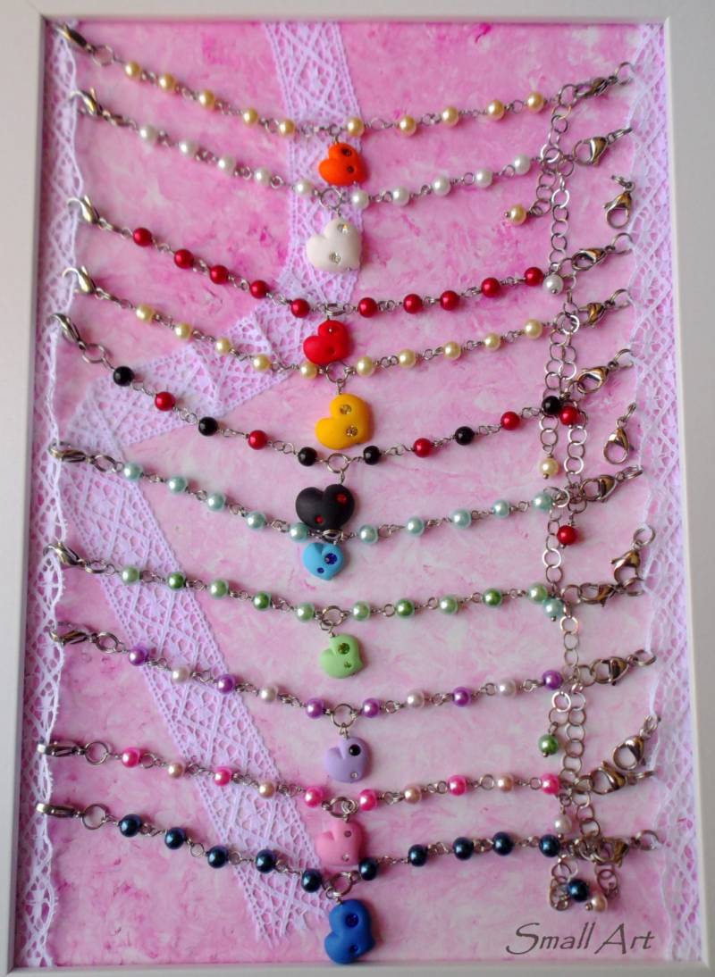 Armband Mit Anhänger | Herz, Daisy Oder Pink in Form Von Hand Elf Farben, Glasperlen Und Strass, Einstellbar von SmallArtHandmade