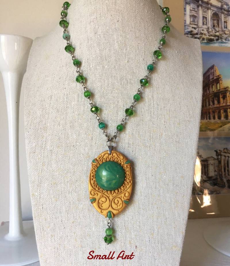 Koloniale Goldkette Mit Handpolierten Jade Spielen Her-Smallarthandmade-Kleine Kunst-Geschenk von SmallArtHandmade