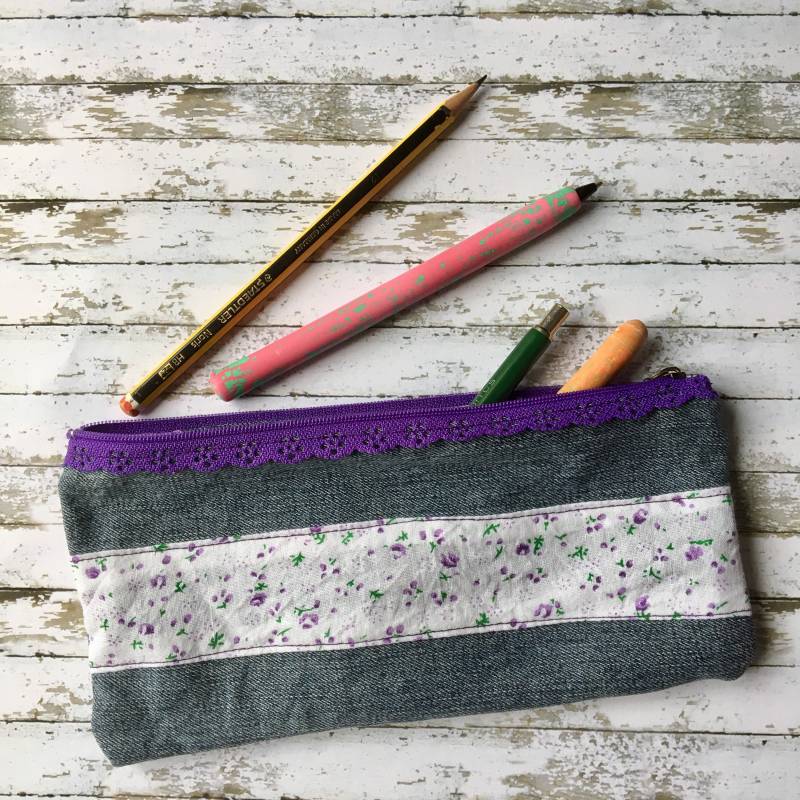 stifthalter Für Mehrzweckbeutel Tasche Clutch in Jeans Und Baumwolle Bedruckt Reißverschluss Dekorativer von SmallArtHandmade