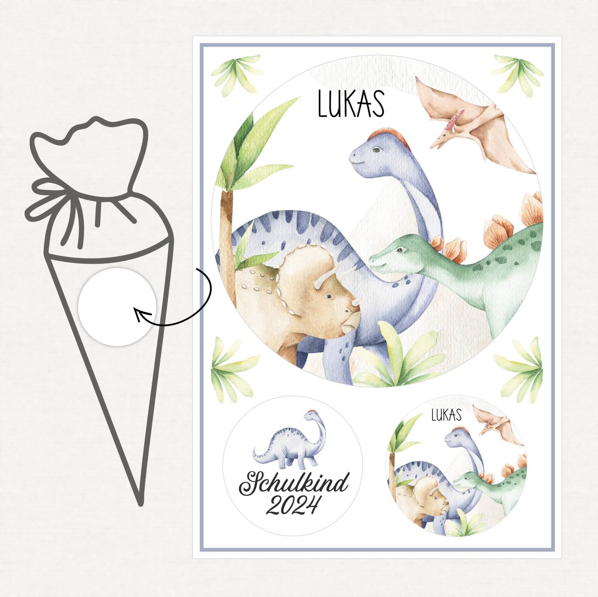 Applikation Aufnäher Schultüte Personalisiert Mit Name, Dino Dinosaurier von SmallTreasuresDE