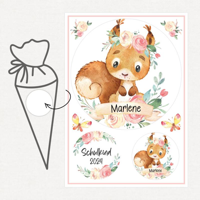 Applikation Aufnäher Schultüte Personalisiert Mit Name, Eichhörnchen Mädchen von SmallTreasuresDE