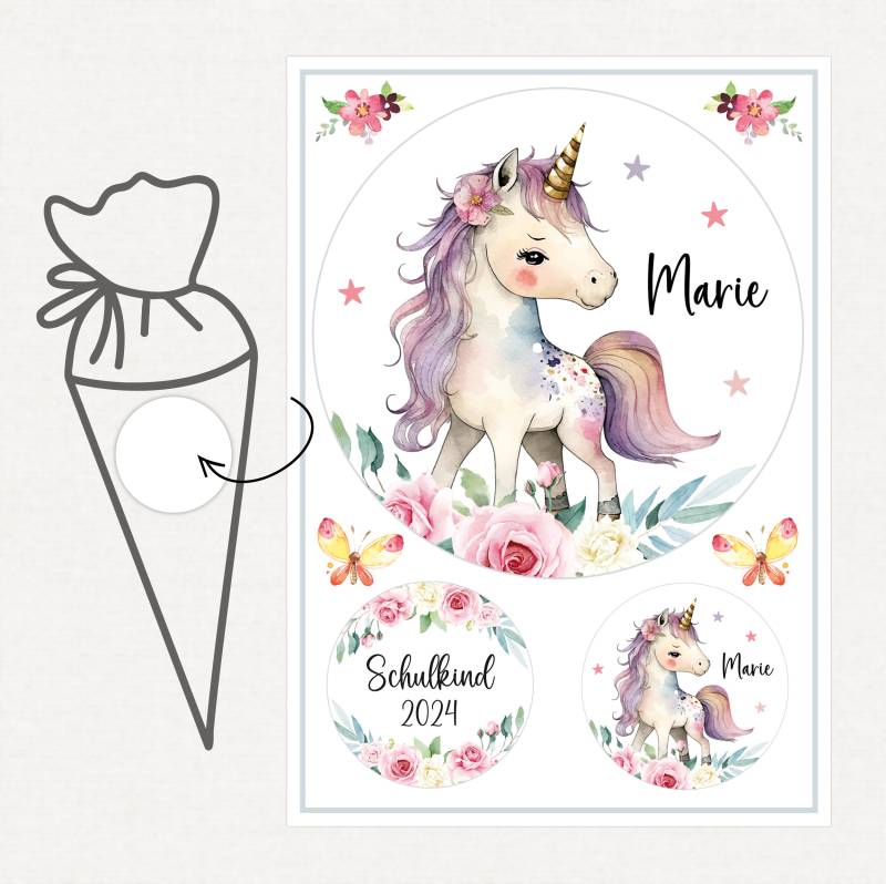 Applikation Aufnäher Schultüte Personalisiert Mit Name, Einhorn von SmallTreasuresDE