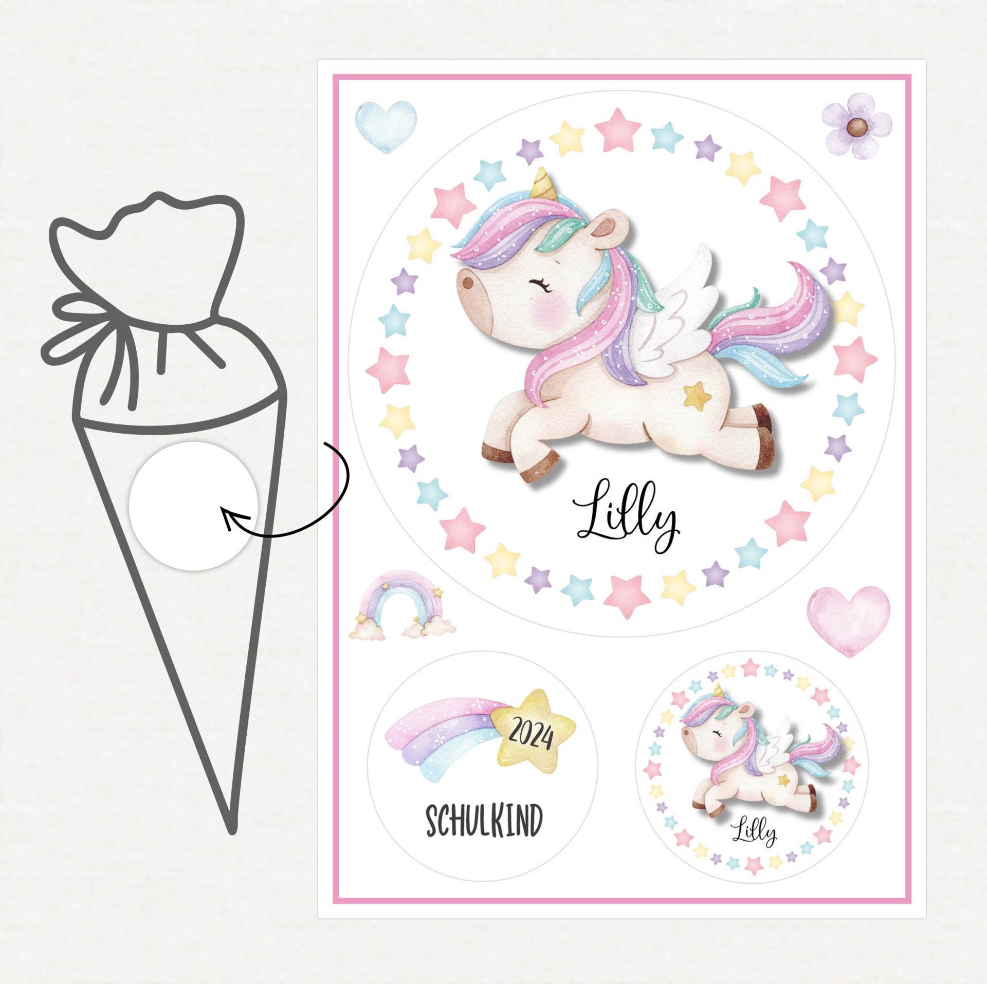 Applikation Aufnäher Schultüte Personalisiert Mit Name, Einhorn von SmallTreasuresDE