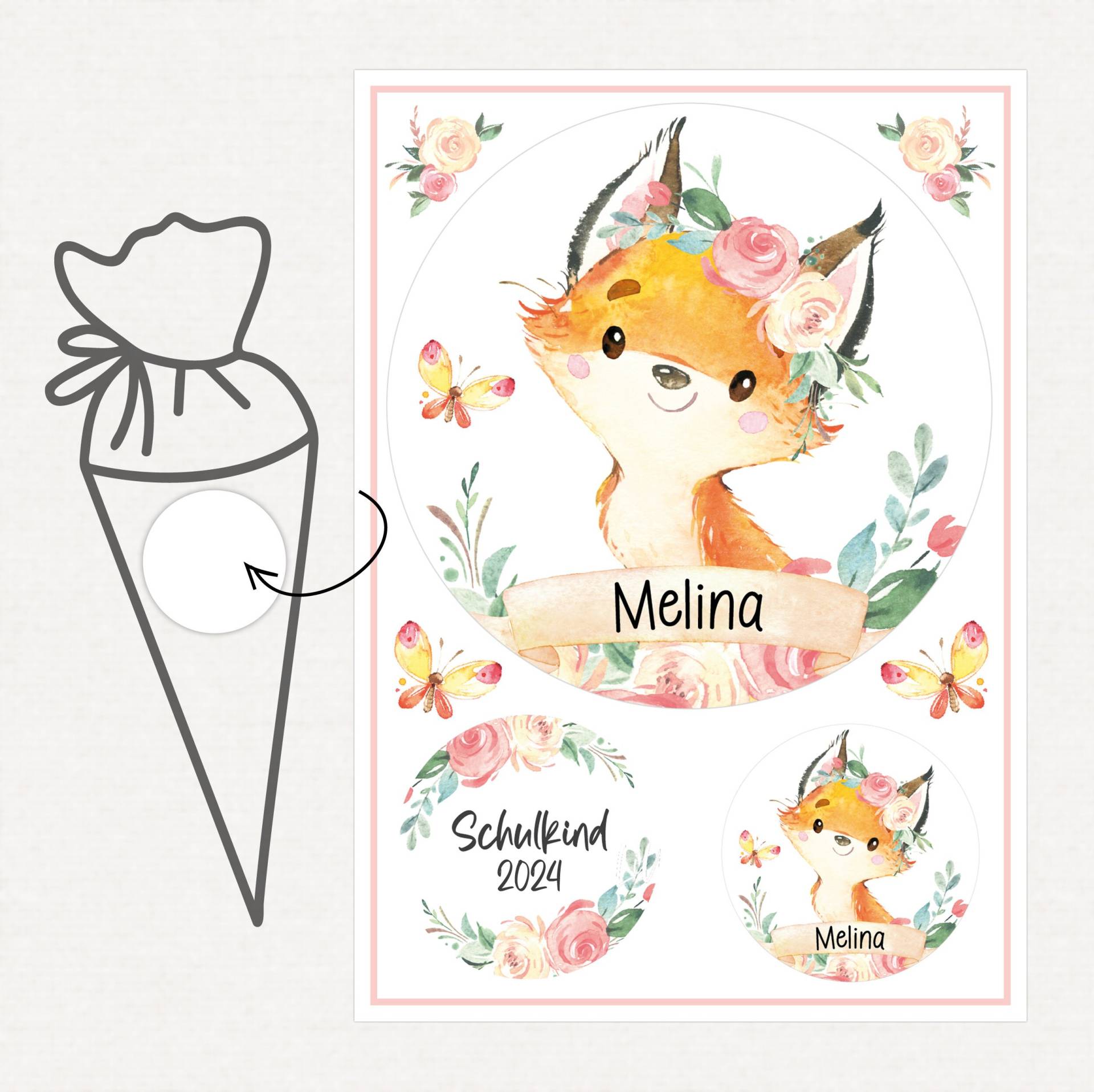 Applikation Aufnäher Schultüte Personalisiert Mit Name, Fuchs von SmallTreasuresDE