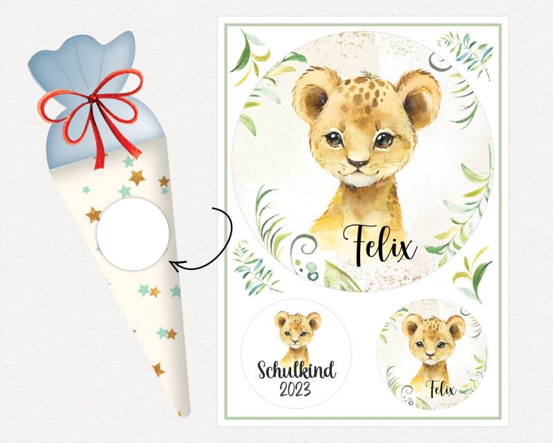 Applikation Aufnäher Schultüte Personalisiert Mit Name, Löwe Jungs von SmallTreasuresDE