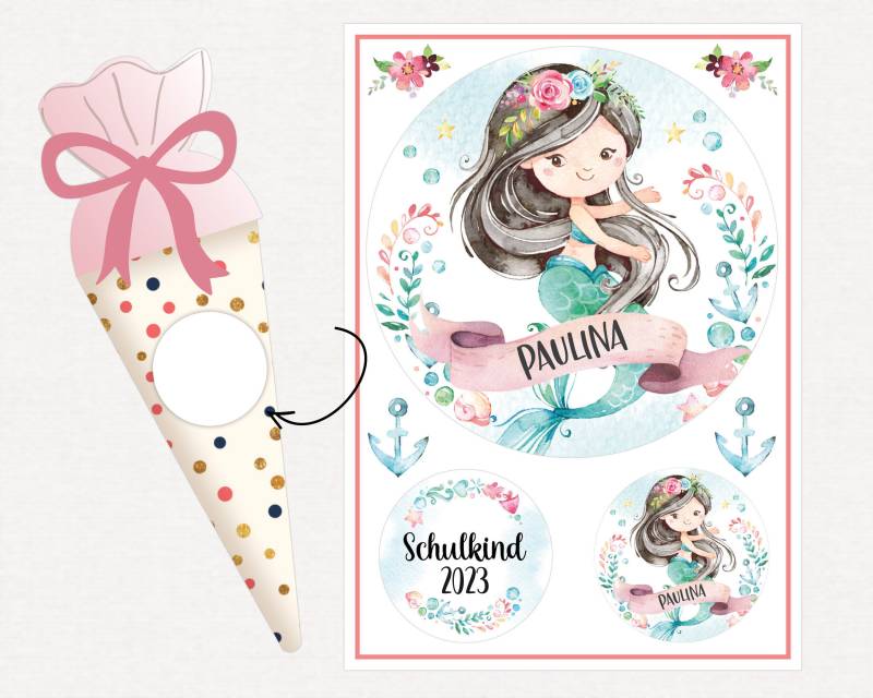 Applikation Aufnäher Schultüte Personalisiert Mit Name, Meerjungfrau von SmallTreasuresDE