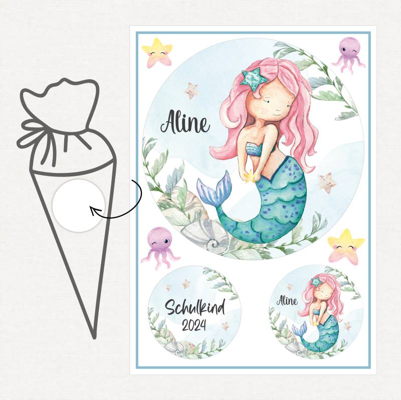 Applikation Aufnäher Schultüte Personalisiert Mit Name, Meerjungfrau von SmallTreasuresDE