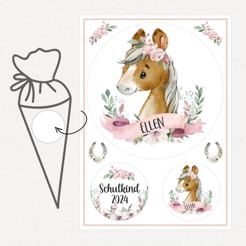 Applikation Aufnäher Schultüte Personalisiert Mit Name, Pferd von SmallTreasuresDE