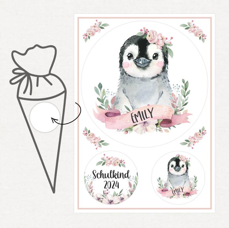 Applikation Aufnäher Schultüte Personalisiert Mit Name, Pinguin von SmallTreasuresDE