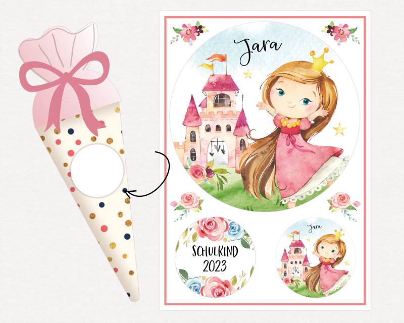 Applikation Aufnäher Schultüte Personalisiert Mit Name, Prinzessin von SmallTreasuresDE