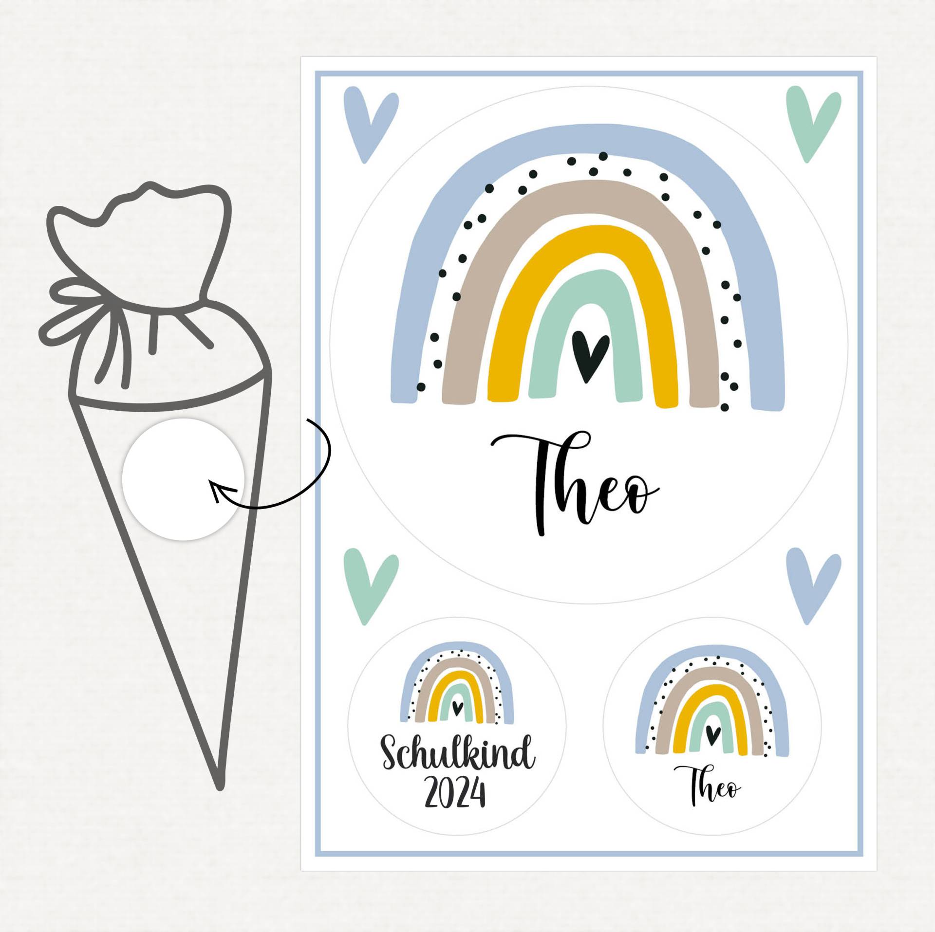 Applikation Aufnäher Schultüte Personalisiert Mit Name, Regenbogen Blau von SmallTreasuresDE