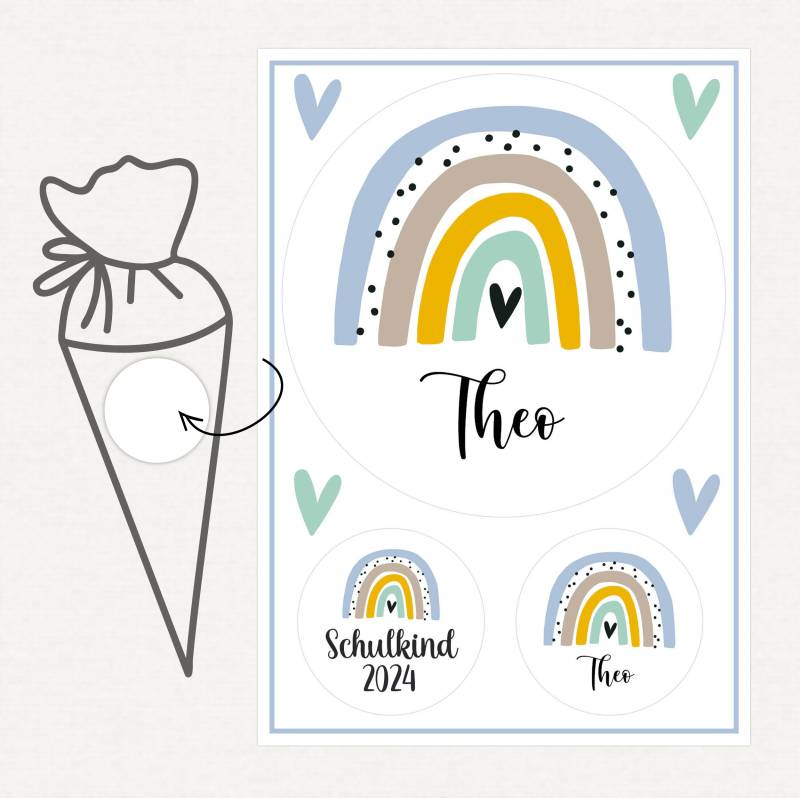 Applikation Aufnäher Schultüte Personalisiert Mit Name, Regenbogen Blau von SmallTreasuresDE