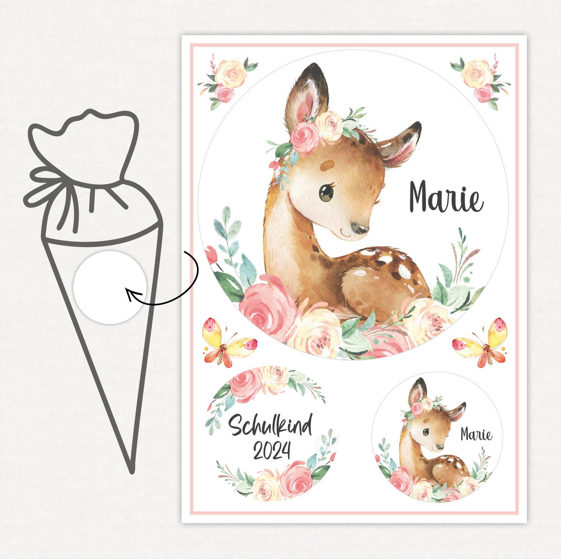 Applikation Aufnäher Schultüte Personalisiert Mit Name, Reh Mädchen von SmallTreasuresDE