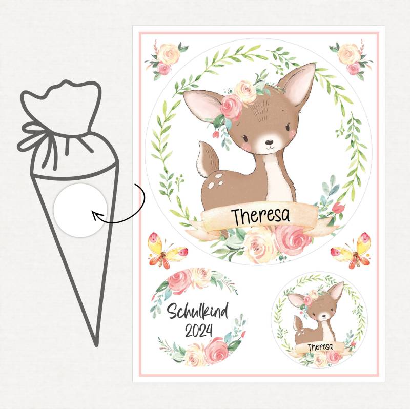 Applikation Aufnäher Schultüte Personalisiert Mit Name, Reh Mädchen von SmallTreasuresDE