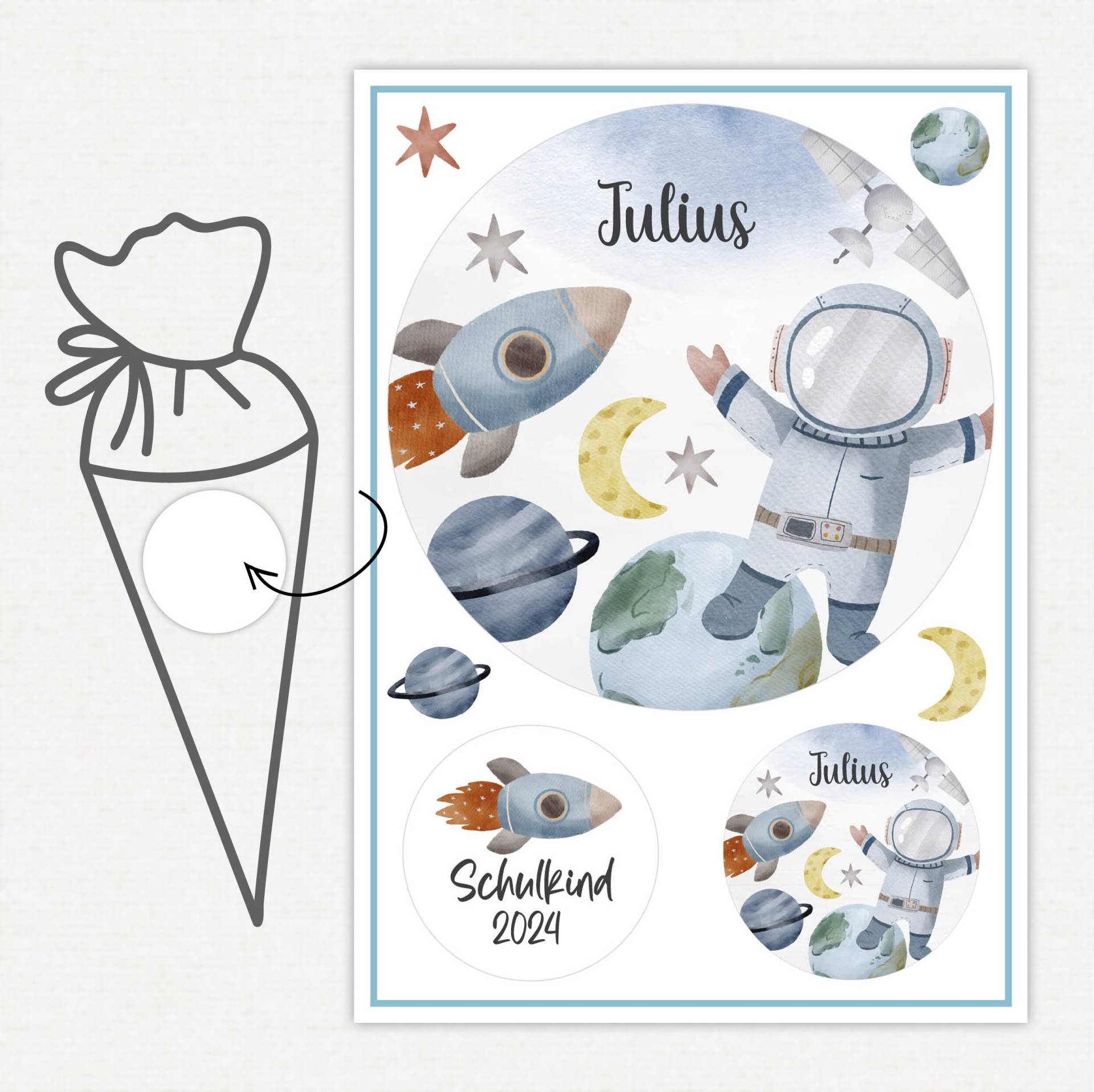 Applikation Weltall Aufnäher Schultüte Personalisiert Mit Name, Weltraum Astronaut Rakete von SmallTreasuresDE