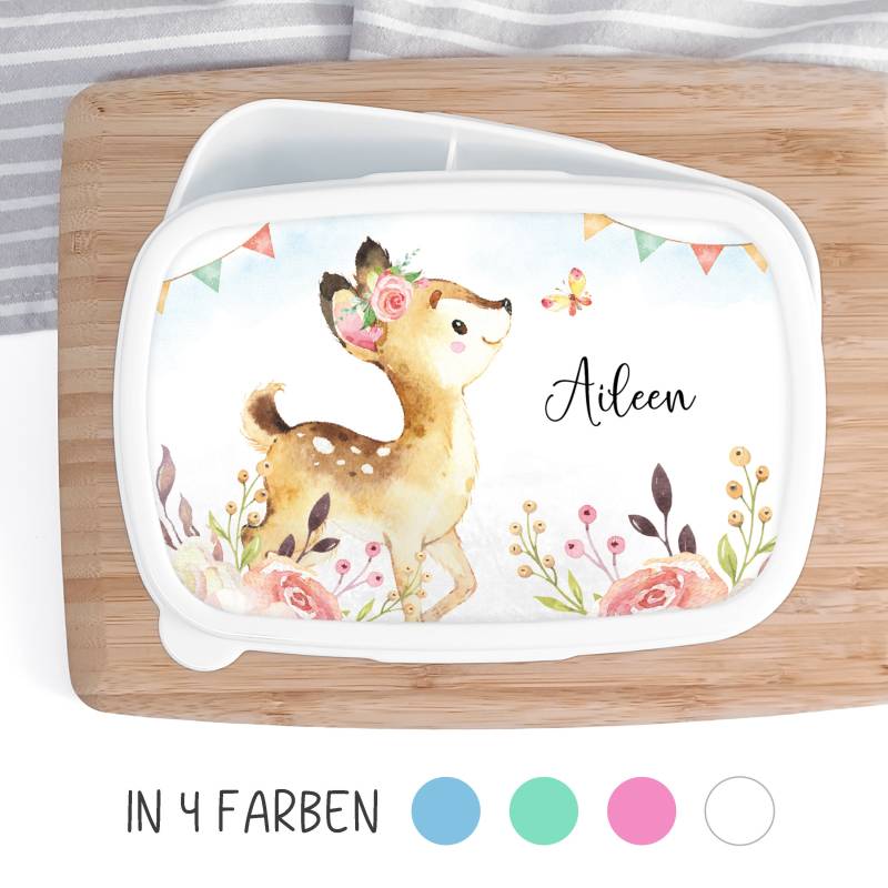 Brotdose Für Kinder Brotbox Lunchbox Personalisiert, Aquarell Reh Blumen von SmallTreasuresDE