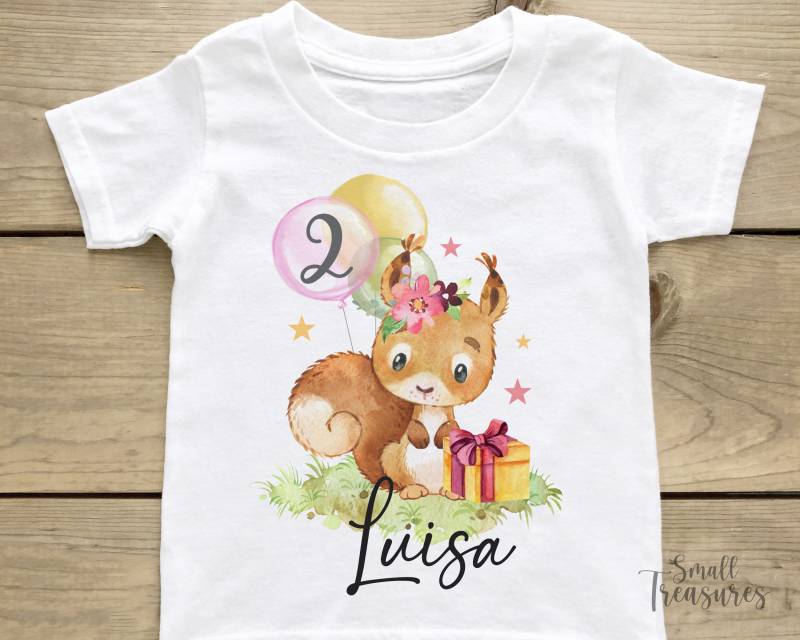 Geburtstagsshirt Personalisiert, Geburtstag Mädchen Pferd Eichhörnchen T-Shirt Tshirt von SmallTreasuresDE