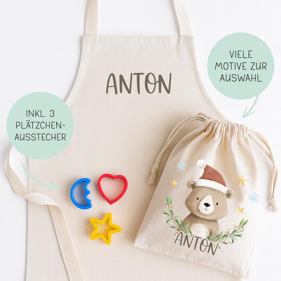 Geschenkset Für Kinder | Kinderschürze Personalisiert Plätzchen Backen Geschenkidee Weihnachten Backschürze von SmallTreasuresDE
