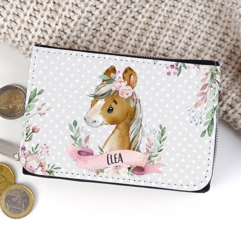 Kinder Geldbörse Portmonee Personalisiert Mit Name Pferd von SmallTreasuresDE