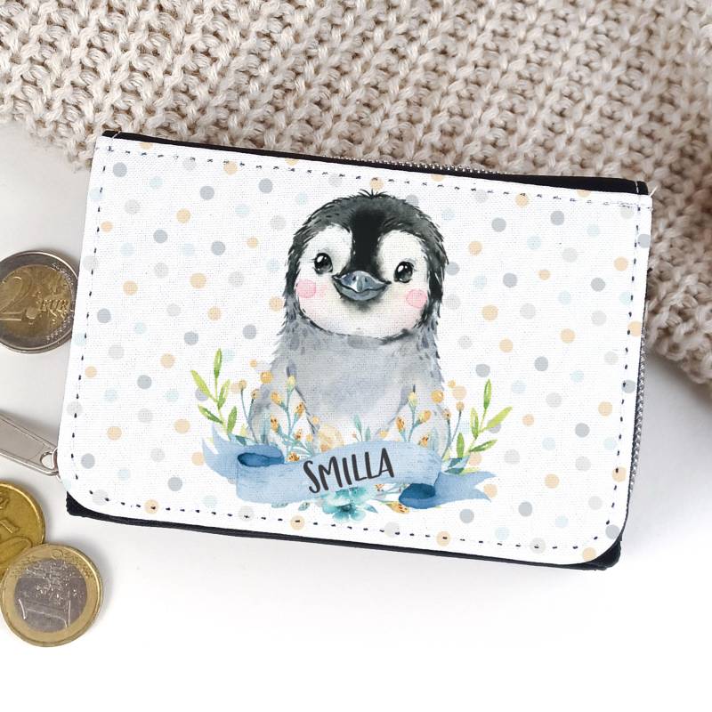 Kinder Geldbörse Portmonee Personalisiert Mit Name Pinguin Blau von SmallTreasuresDE