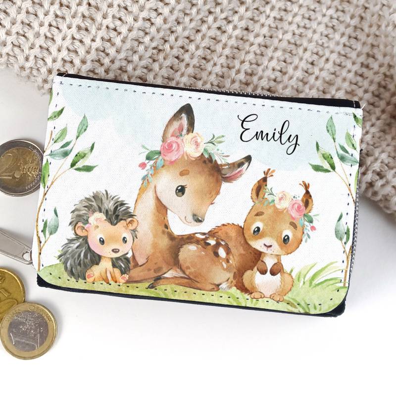 Kinder Geldbörse Portmonee Personalisiert Mit Name Waldtiere Reh von SmallTreasuresDE