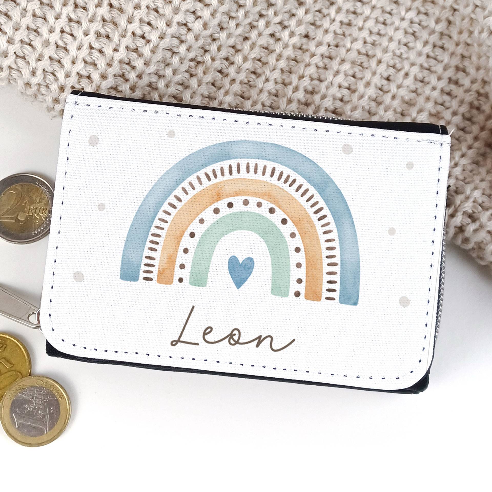 Kinder Geldbörse Regenbogen Blau Portmonee Personalisiert Mit Name von SmallTreasuresDE