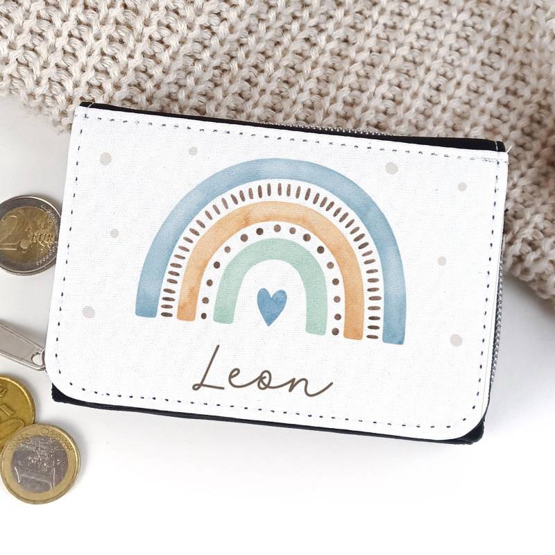 Kinder Geldbörse Regenbogen Blau Portmonee Personalisiert Mit Name von SmallTreasuresDE