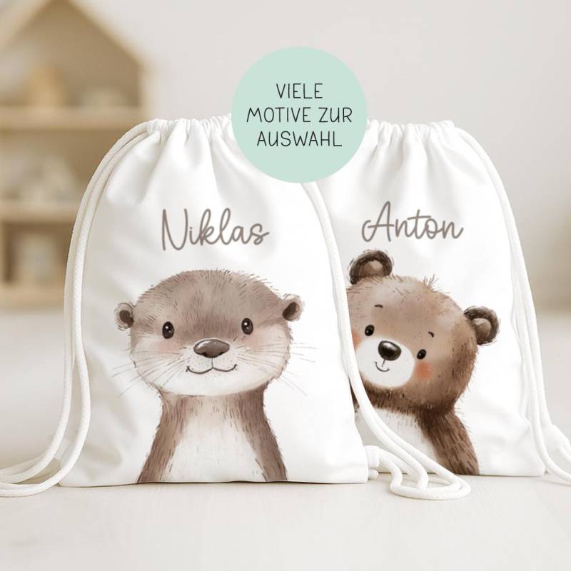 Kinder Turnbeutel Tiere | Stoffbeutel Mit Namen Stofftasche Personalisiert Wechselsachen Turnsachen Waldtiere von SmallTreasuresDE