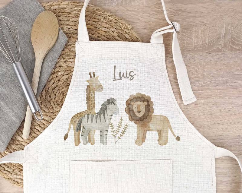 Kinderschürze Für Jungs Dschungeltiere Personalisiert, Backen Kochen Malen Geschenkidee Kinder von SmallTreasuresDE