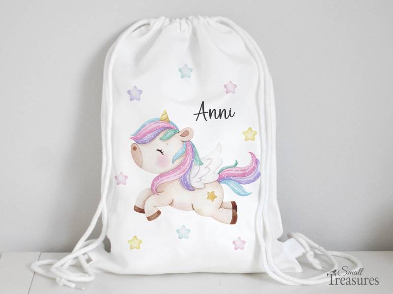 Turnbeutel Einhorn Stoffbeutel, Kindergartentasche Mit Name Personalisiert, Stofftasche Wechselwäsche von SmallTreasuresDE