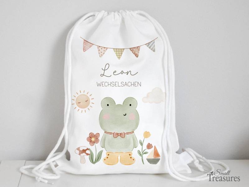 Turnbeutel Für Kinder, Kindergartentasche Mit Name Personalisiert Frosch, Kindergartenbeutel, Stofftasche Wechselsachen von SmallTreasuresDE